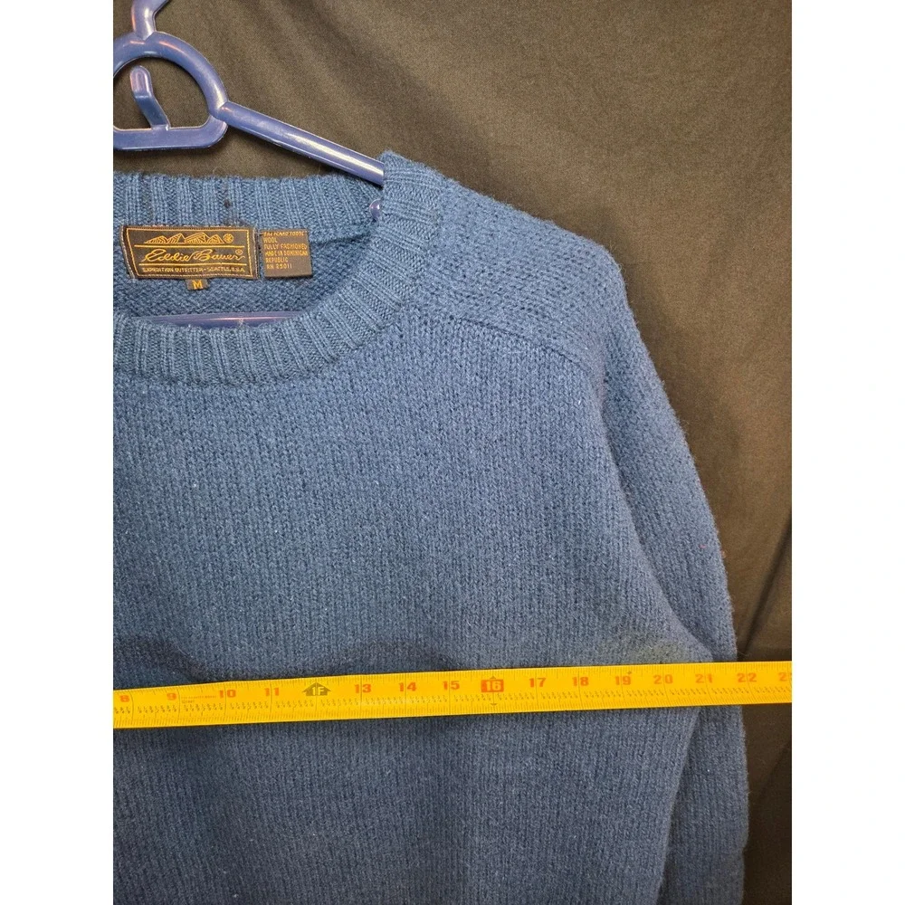 Eddie Bauer Mens Blue 100% Shetland Wool Crewneck Sweater Vintage Size M - Picture 4 of 7
